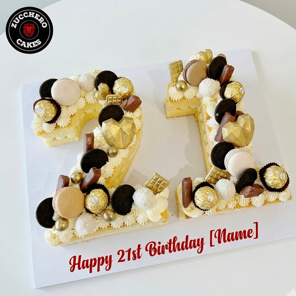 Luxury Gold & Chocolate Number 21 Cake – Milestone Birthday Number Cake