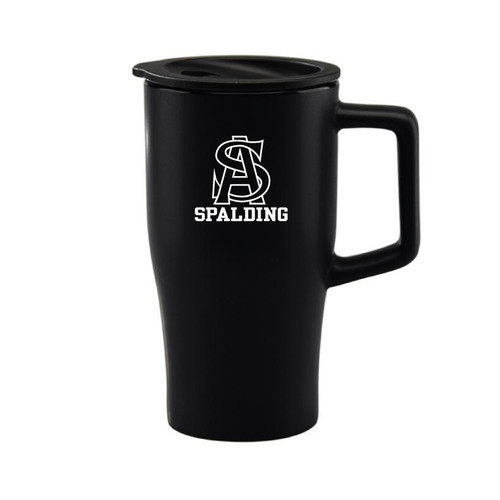 Black Ceramic Etched Spalding Travel Mug with Handle 22 oz