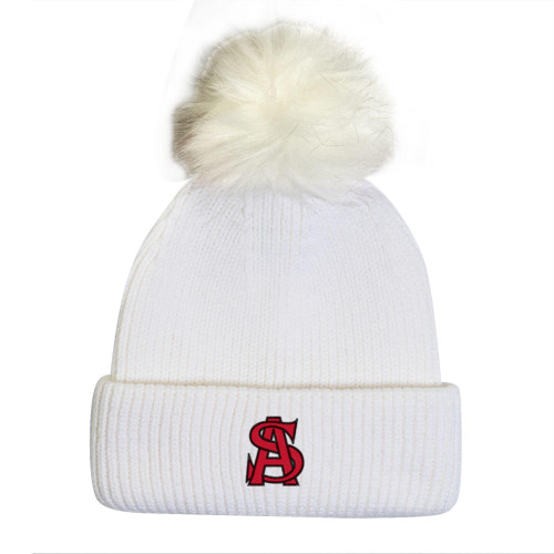 White Ribbed Halftime Pom Beanie