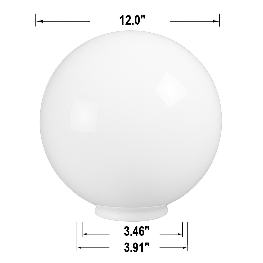 12" White Acrylic Plastic Light Globe | 4" Neck Lip Base