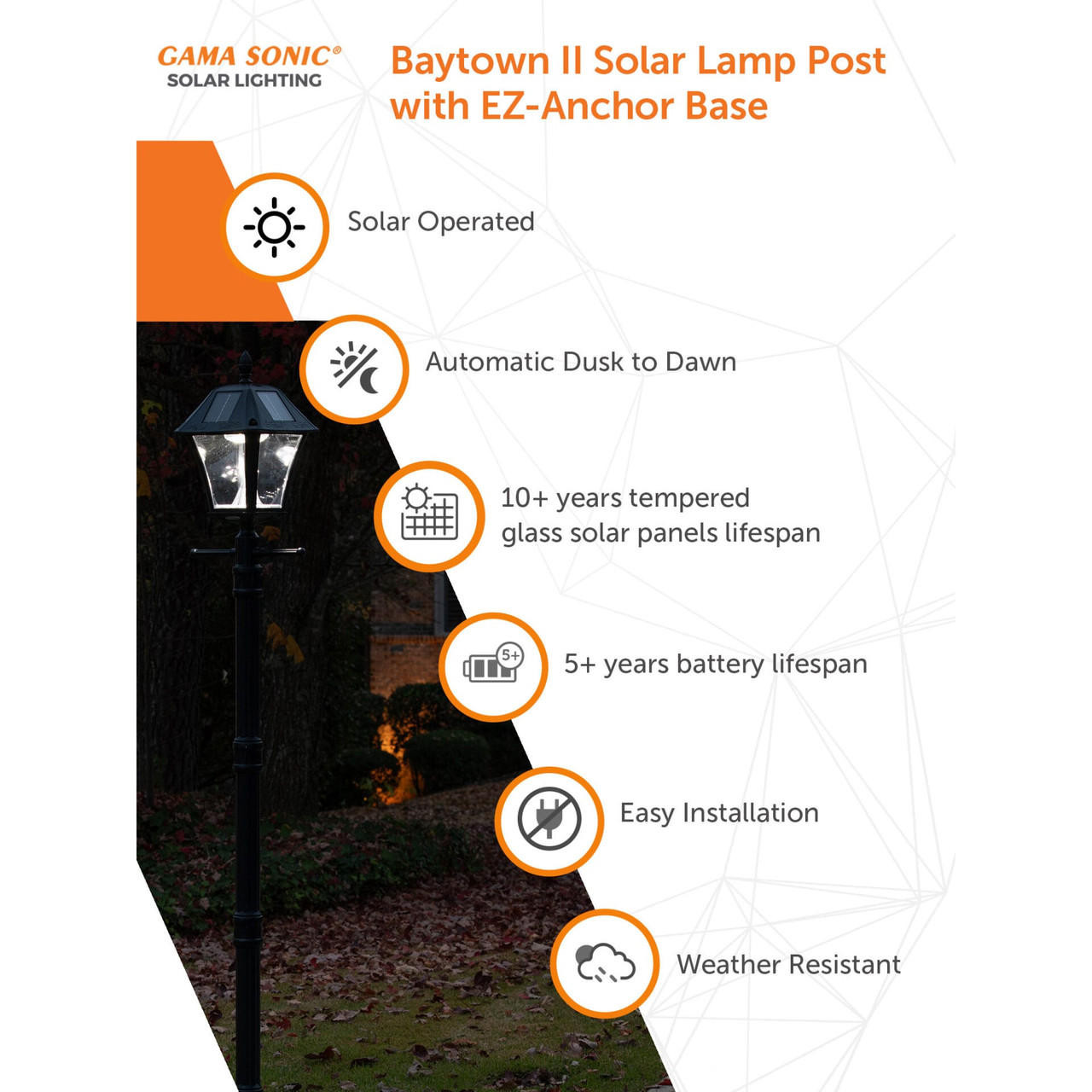 Gama Sonic 105SG01 | Baytown II Solar Lamp Post - Single Lamp