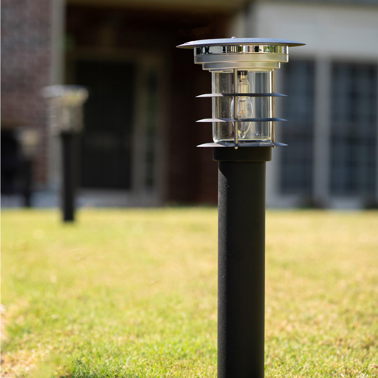 Black Stainless Steel Bollard Solar Light w/EZ Anchor Light Bulb Surplus