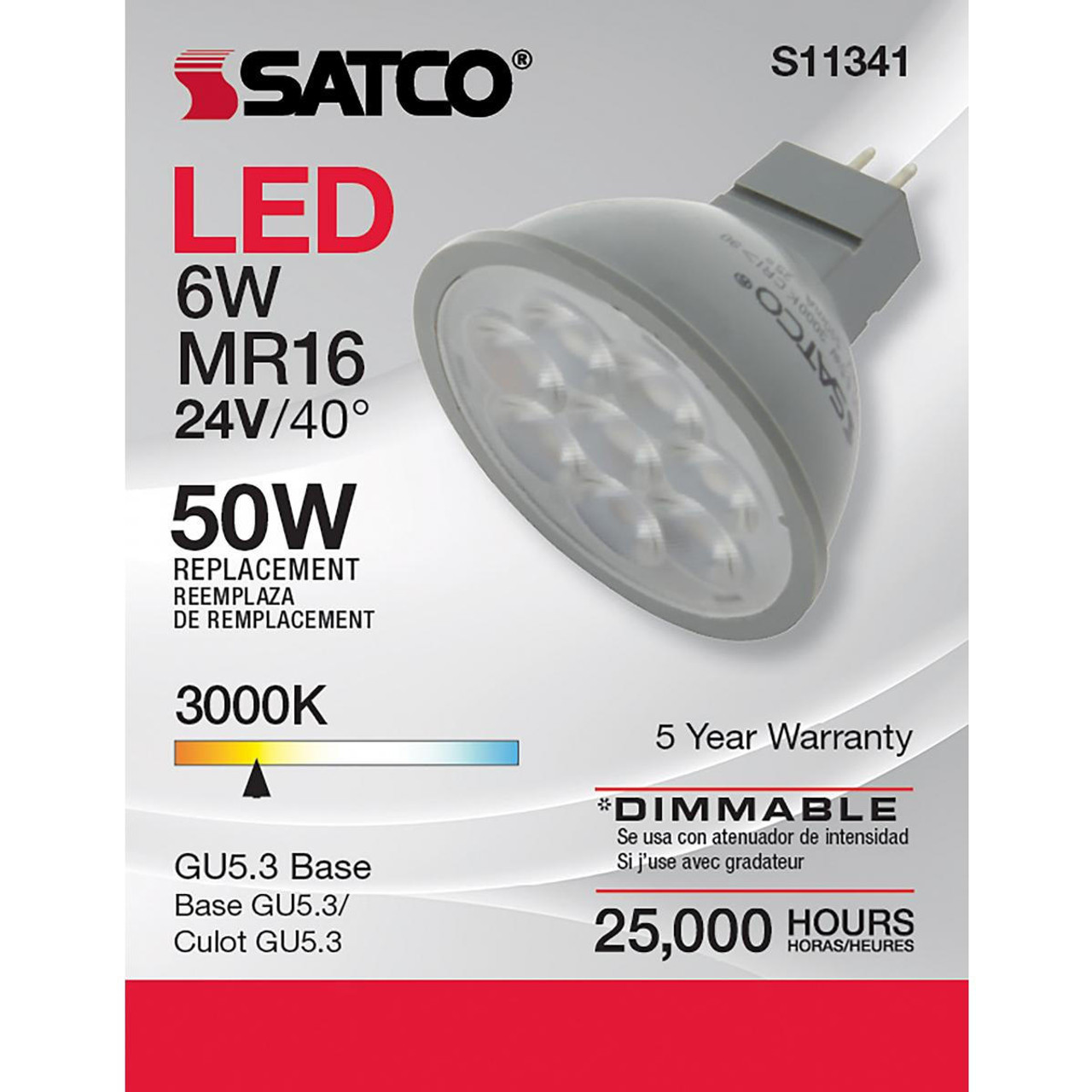 Satco S11341 6W LED MR16 Light Bulb 3000K CCT