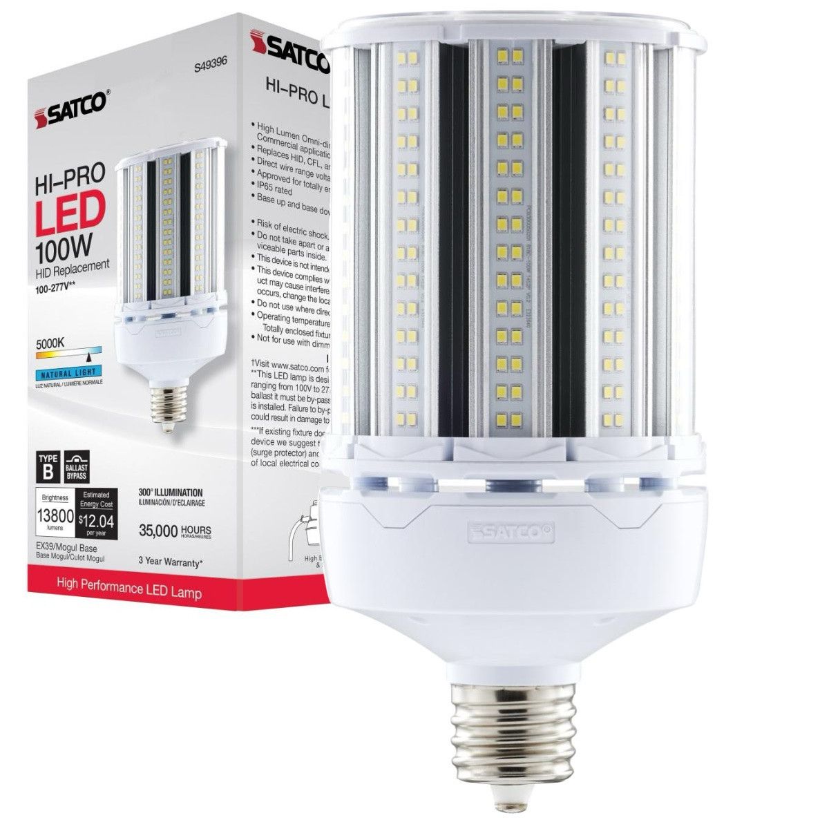 Satco S49396 | 100W LED HID Replacement - 5000K - EX39 Base