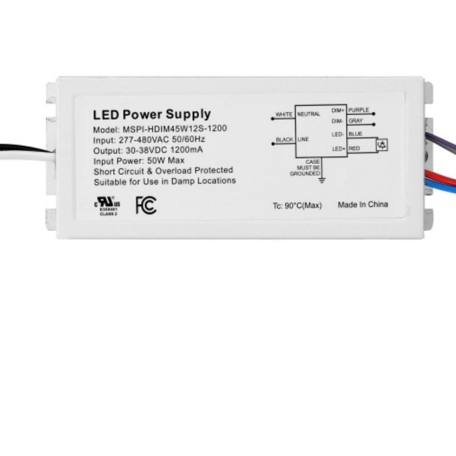 LED Power Supply MSPIHDIM70W12S1600 70W LED Driver 277V480V