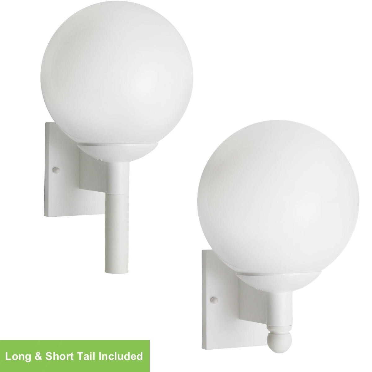 White Globe Outdoor LED Wall Sconce Light Fixture | Black Finish