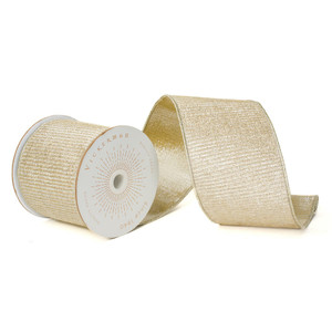 Vickerman QK240115 - Champagne Metallic Stripe Wired Decorative Ribbon - 4" x 10 Yards
