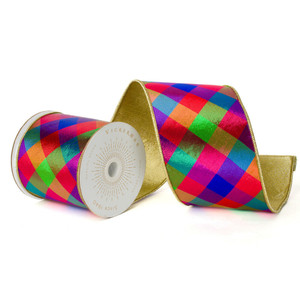 Vickerman QK240350 - Multicolor Metallic Diagonal Wired Decorative Ribbon - 4" x 10 Yards
