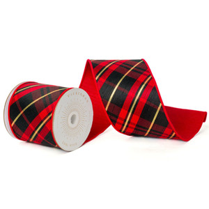 Vickerman QK240585 - Red / Black Plaid Wired Decorative Ribbon - 4" x 10 Yards