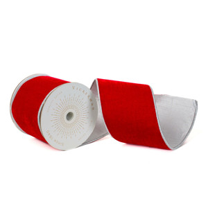 Vickerman QK240705 - Red / Silver Metallic Wired Decorative Ribbon - 4" x 10 Yards