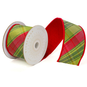 Vickerman QK240945 - Red / Green Plaid Wired Decorative Ribbon - 2.5" x 10 Yards