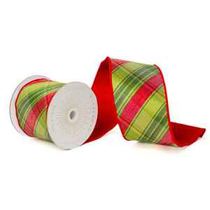Vickerman QK240950 - Red / Green Plaid Wired Decorative Ribbon - 4" x 10 Yards 