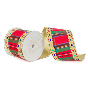 Vickerman QK240955 - Multicolor Plaid Wired Decorative Ribbon - 4" x 10 Yards