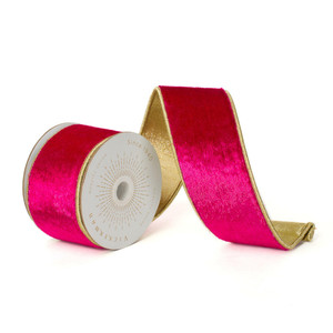 Vickerman QK241325 - Pink / Gold Velvet Wired Decorative Ribbon - 2.5" x 10 Yards