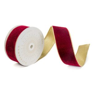 Vickerman QK241335 - Burgundy / Gold Velvet Wired Decorative Ribbon - 2.5" x 10 Yards 