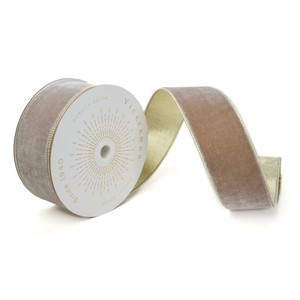Vickerman QK241550 - Champagne Velvet Wired Decorative Ribbon - 2.5" x 10 Yards 
