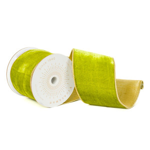 Vickerman QK242320 - Lime / Green Velvet Wired Decorative Ribbon - 4" x 10 Yards