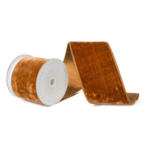Vickerman QK242560 - Mocha Velvet Wired Decorative Ribbon - 4" x 10 Yards