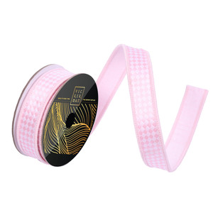 Vickerman QK250479 - Pink / White Dupion Diagonal Wired Decorative Ribbon - 1" x 10 Yards