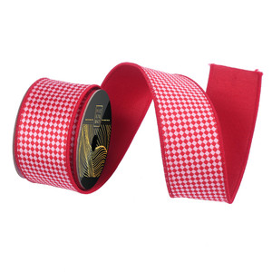Vickerman QK250503 - Red / Pink Dupion Diagonal Wired Decorative Ribbon - 2.5" x 10 Yards