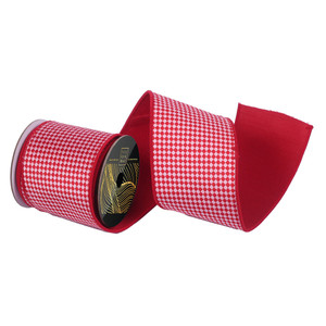 Vickerman QK250603 - Red / Pink Dupion Diagonal Wired Decorative Ribbon - 4" x 10 Yards