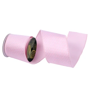 Vickerman QK250679 - Pink / White Dupion Diagonal Wired Decorative Ribbon - 4" x 10 Yards 