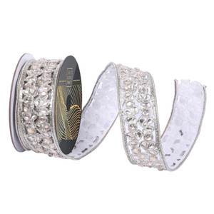 Vickerman QK250738 - Champagne Jewel Wired Decorative Ribbon - 1.75" x 10 Yards 