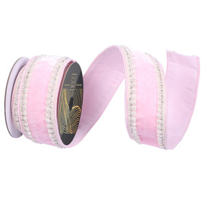 Vickerman QK250979 - Pink / Ivory Dupion Wired Decorative Ribbon - 2.5" x 5 Yards