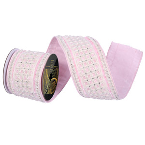 Vickerman QK251079 - Pink / Ivory Jewel Wired Decorative Ribbon - 4" x 5 Yards 