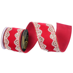 Vickerman QK251300 - Red Sequin Wired Decorative Ribbon - 4" x 5 Yards 