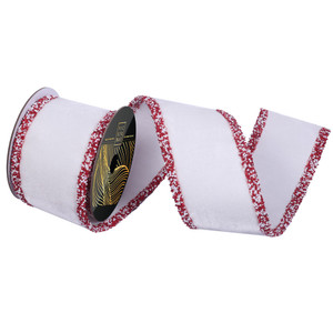 Vickerman QK252511 - White / Red Sequin Wired Decorative Ribbon - 4" x 5 Yards