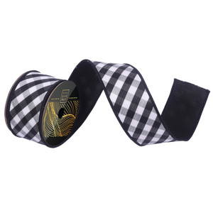 Vickerman QK253317 - Black Dupion Plaid Wired Decorative Ribbon - 2.5" x 10 Yards 