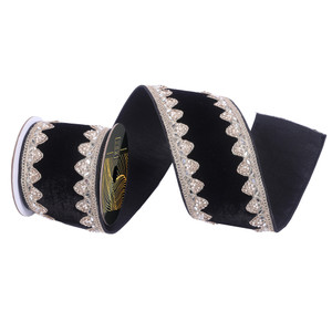 Vickerman QK253717 - Black Jewel Wired Decorative Ribbon - 4" x 5 Yards 