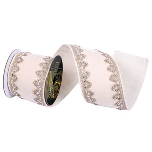 Vickerman QK253801 - Ivory Jewel Wired Decorative Ribbon - 4" x 5 Yards 