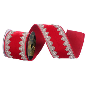Vickerman QK253803 - Red Jewel Wired Decorative Ribbon - 4" x 5 Yards