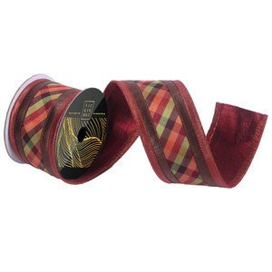Vickerman QK254300 - Copper / Brown Dupion Plaid Wired Decorative Ribbon - 3" x 10 Yards 
