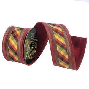 Vickerman QK254388 - Copper / Brown Dupion Plaid Wired Decorative Ribbon - 3" x 10 Yards