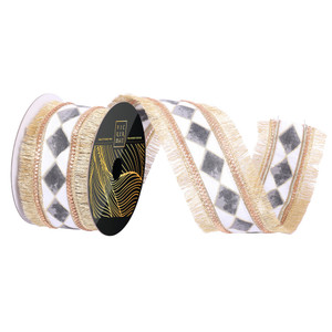Vickerman QK254408 - Gold / Black Dupion Wired Decorative Ribbon - 2.5" x 10 Yards