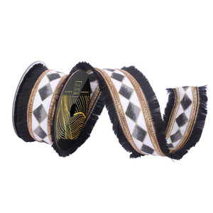 Vickerman QK254417 - Black Dupion Wired Decorative Ribbon - 2.5" x 10 Yards