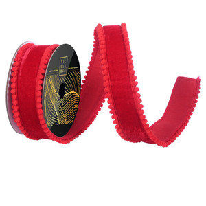 Vickerman QK254503 - Red Pom Pom Wired Decorative Ribbon - 1.5" x 10 Yards 