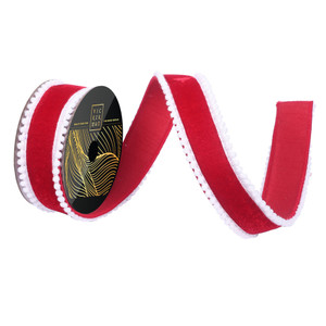 Vickerman QK254511 - Red / White Pom Pom Wired Decorative Ribbon - 1.5" x 10 Yards