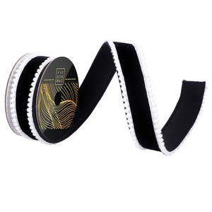 Vickerman QK254517 - Black / White Pom Pom Wired Decorative Ribbon - 1.5" x 10 Yards