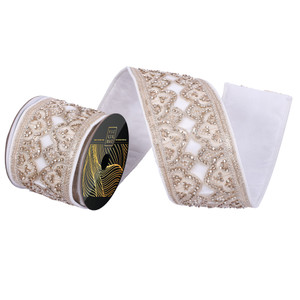 Vickerman QK254711 - Ivory Sequin Wired Decorative Ribbon - 4" x 5 Yards