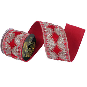 Vickerman QK256403 - Red Velvet Wired Decorative Ribbon - 4" x 5 Yards