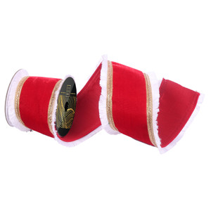 Vickerman QK256703 - Red / Gold Wired Decorative Ribbon - 4" x 10 Yards