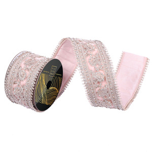 Vickerman QK257058 - Rose Gold Jewel Wired Decorative Ribbon - 2.5" x 5 Yards