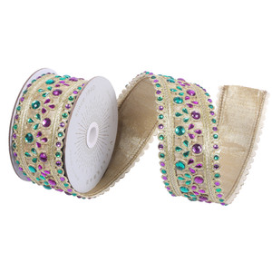 Vickerman QK257567 - Gold Metallic Wired Decorative Ribbon - 2.5" x 5 Yards