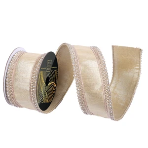Vickerman QK257908 - Gold Metallic Wired Decorative Ribbon - 2.5" x 10 Yards 