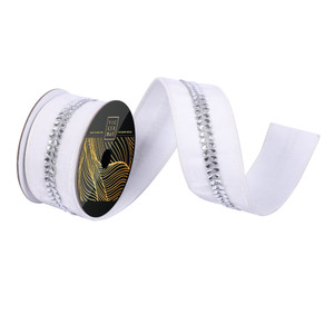 Vickerman QK258111S - White / Silver Velvet Wired Decorative Ribbon - 2.5" x 5 Yards