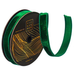 Vickerman QK258604 - Green Velvet Wired Decorative Ribbon - 1" x 10 Yards 